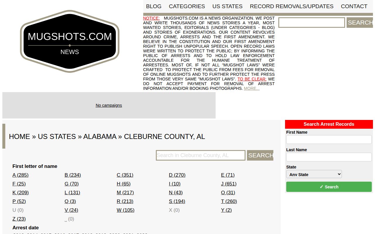 Cleburne County crime news historical Mugshots.com county section
